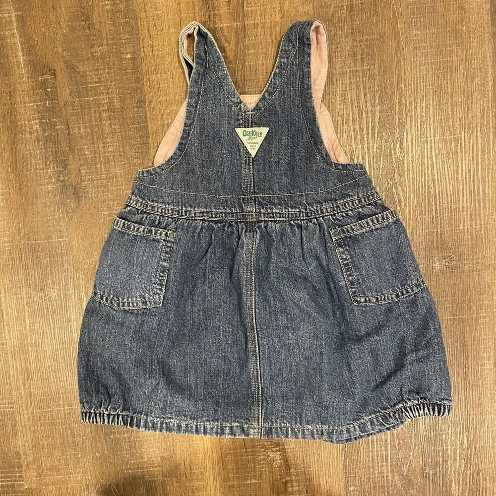 OshKosh Snap Lined Blue Denim Overall Jumper Vestbak‎ Dress Size 12-18 Months